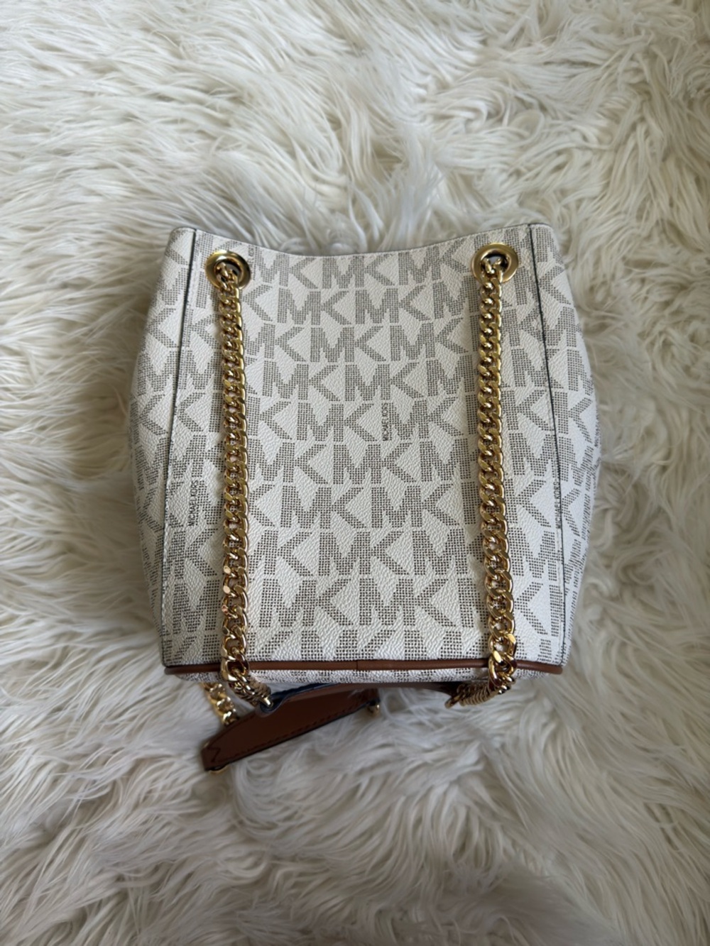 Michael Kors Cream and Brown Monogram Chain Shoulder Bag - Picture 3 of 3